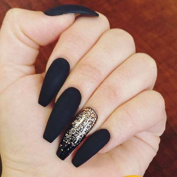 Matte Black And Gold Womens Feminine Matte Black And Gold Nails