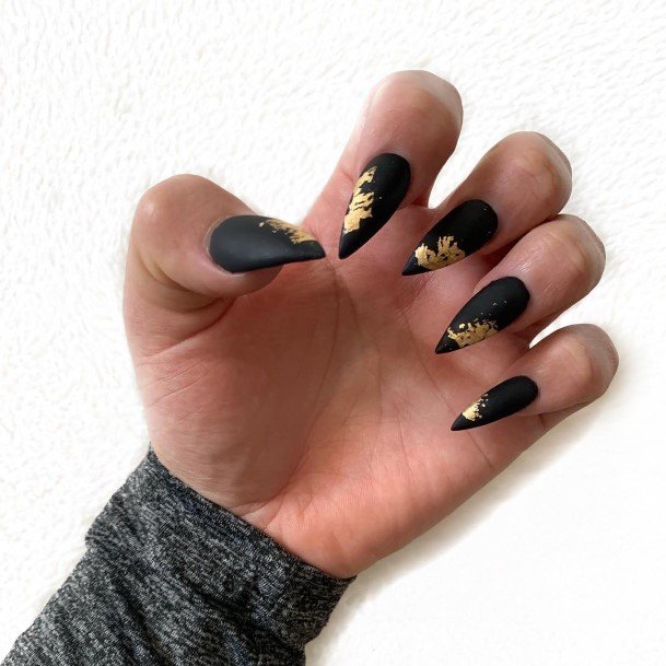 Matte Black And Gold Womens Nail Designs