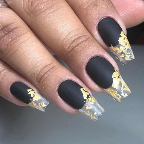 Matte Black And Goldic Womens Matte Black And Gold Nail Designs