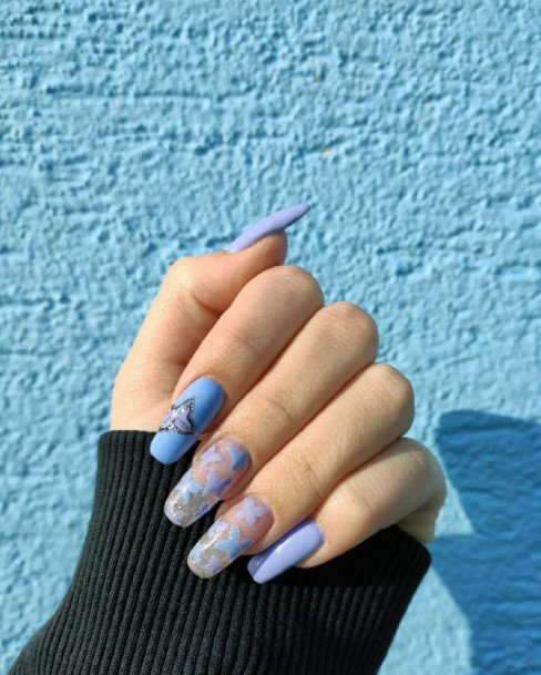 Matte Blue Colored Nails Transparent For Women