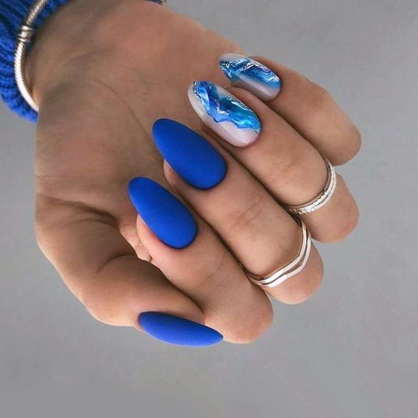 Matte Blue Royal Water Nails Women