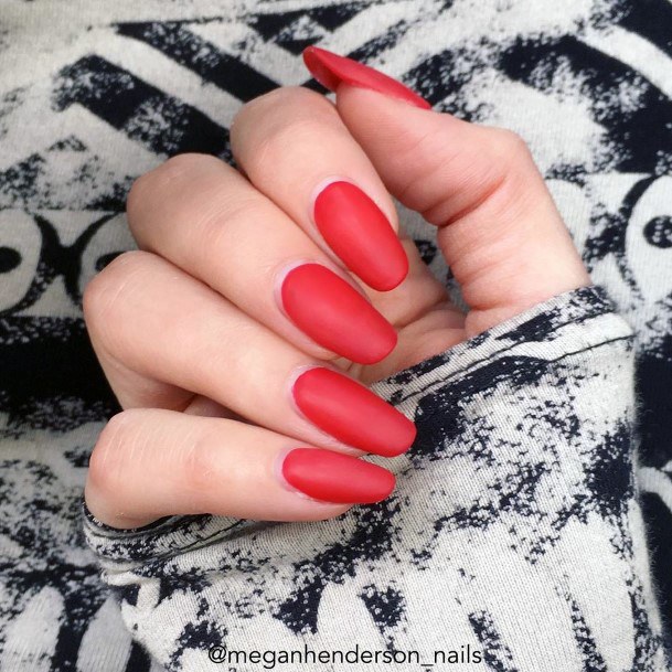 Matte Bright Red Nails For Women