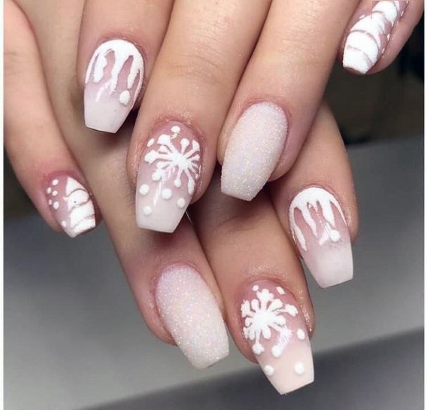 Matte Grainy Snow Nails White Toned For Women