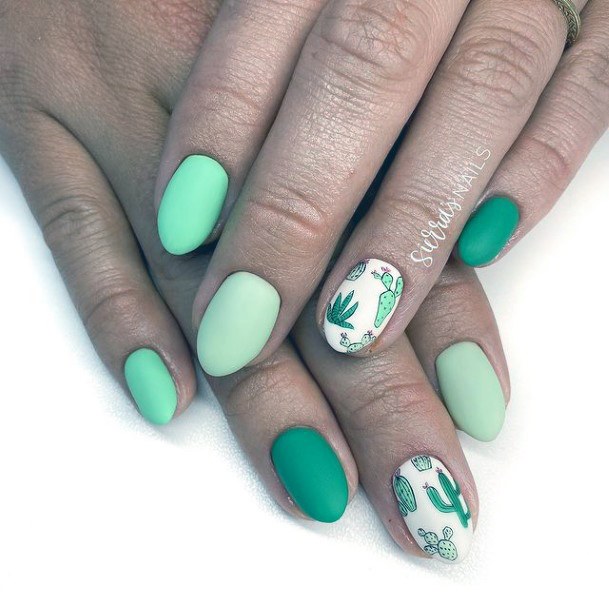 Matte Green Nails Cactus Women