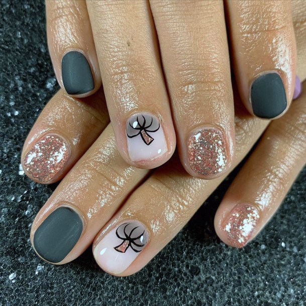 Matte Grey And Pumpkin Nails For Women