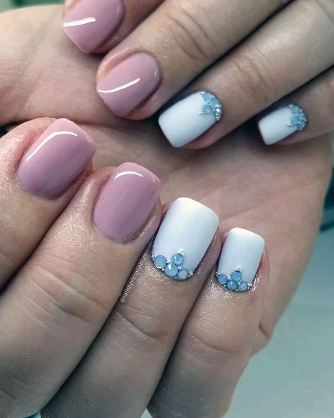 Matte Lighter Nails With Crystals Squoval Shaped