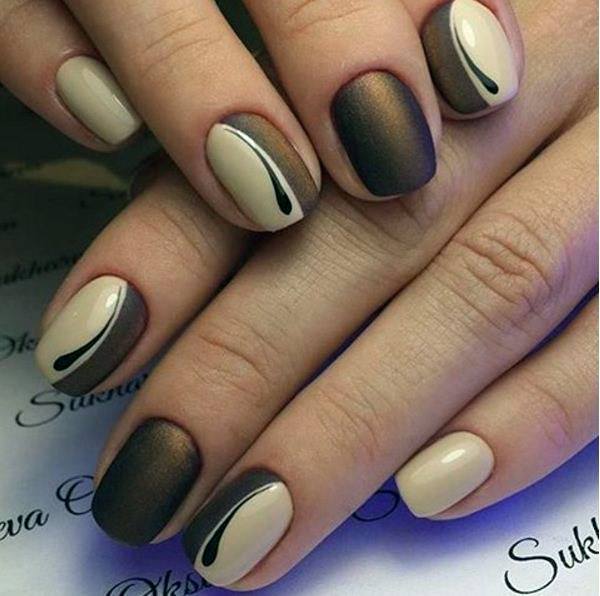 Matte Nut Brown And Cream Nails For Women