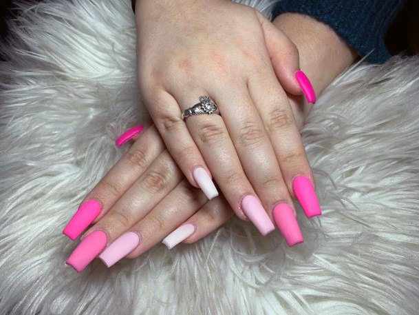 Matte Pink And White Nails For Women