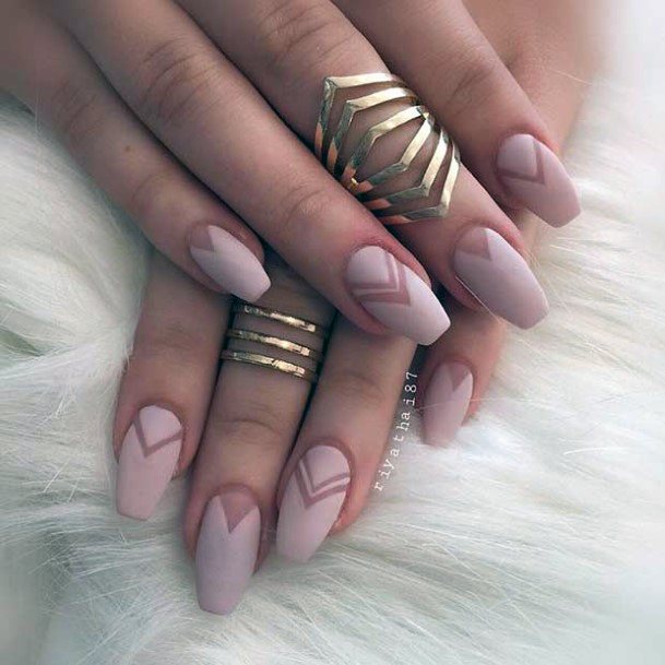 Matte Pink Chevron Nails Women