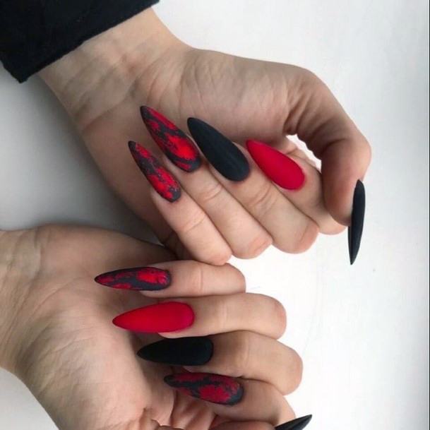 Matte Red And White Nails For Women