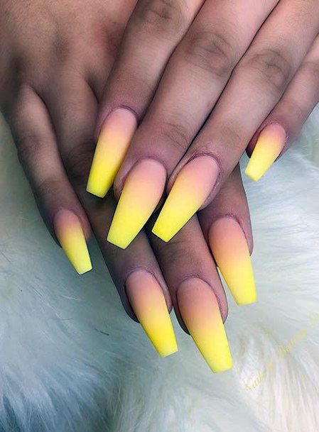 Matte Yellow Ombre Nails Women