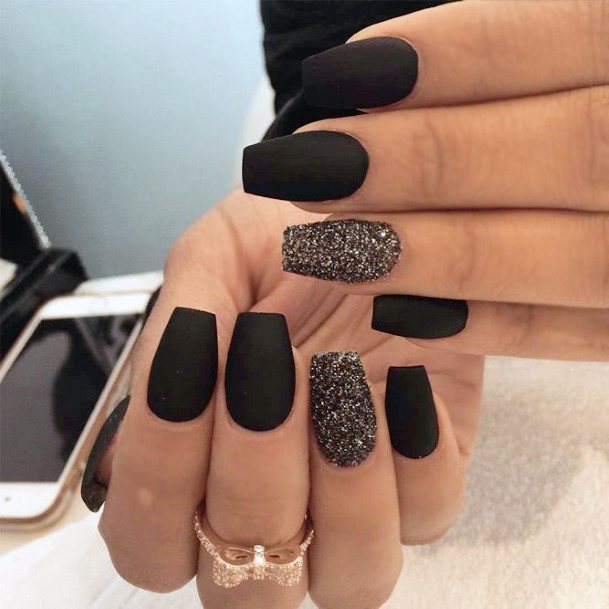 Matted Black And Sandy Nail Art Women