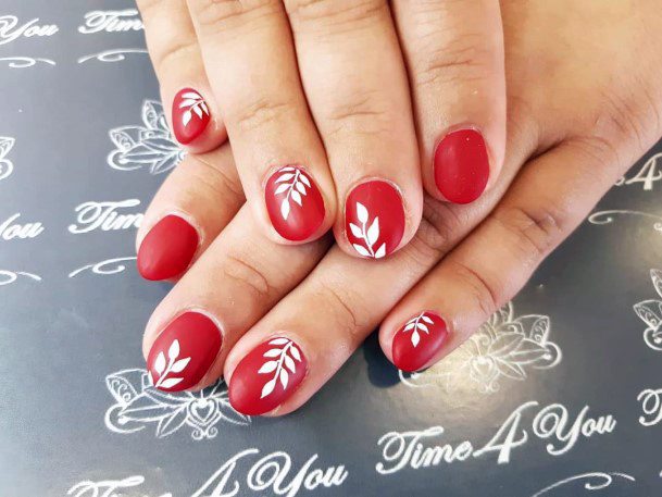 May Nail Leaves Design For Women Bright Red Cute Short