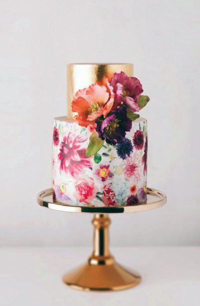 May Wedding Floral Gold Cake