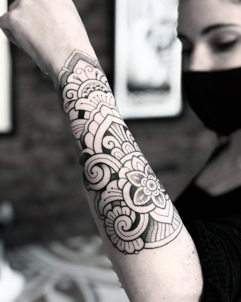 Mehendi Tattoo Lotus Flower Womens Arms
