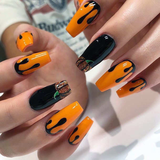 Melting Black Pumpkin Nails For Women