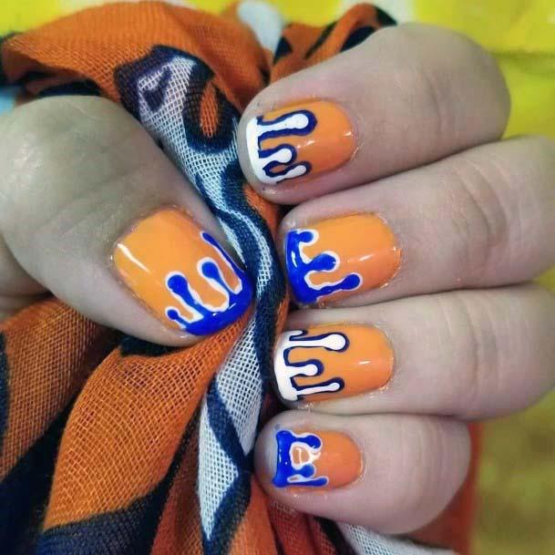 Melting Blue On Orange Nails For Women