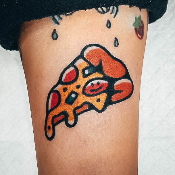 Melting Cheese Arm Minimal Pizza Tattoo For Women