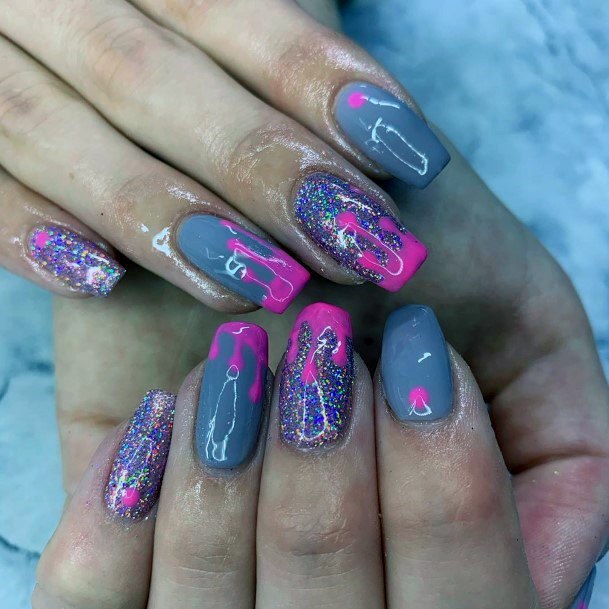 Melting Pink On Grey Nails For Women