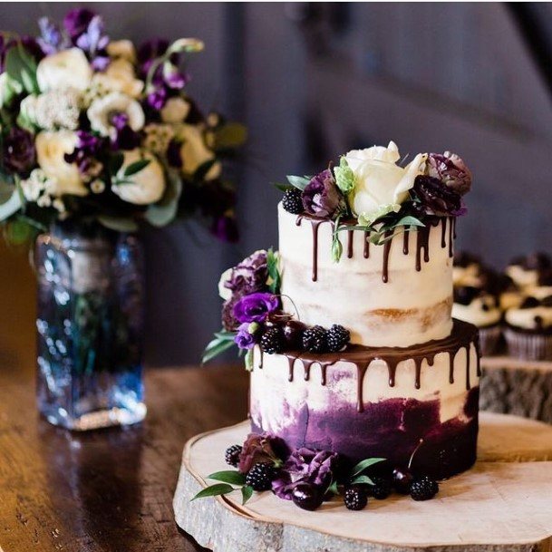 Melting Purple Icing White Wedding Cake