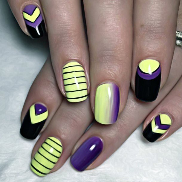 Memerizing Black And Neon Yellow Nails Women