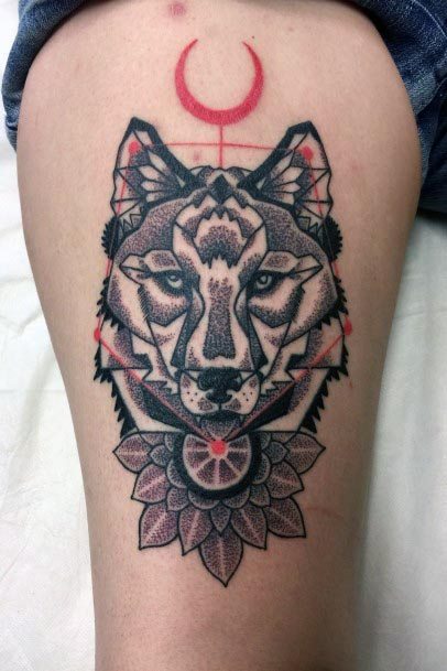 Menacing Wolf Tattoo Womens Thighs