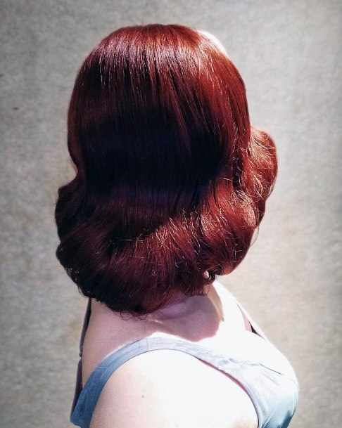 Mermaid Deep Red Sleek And Shiny Curls Pageboy Womens Hairstyle