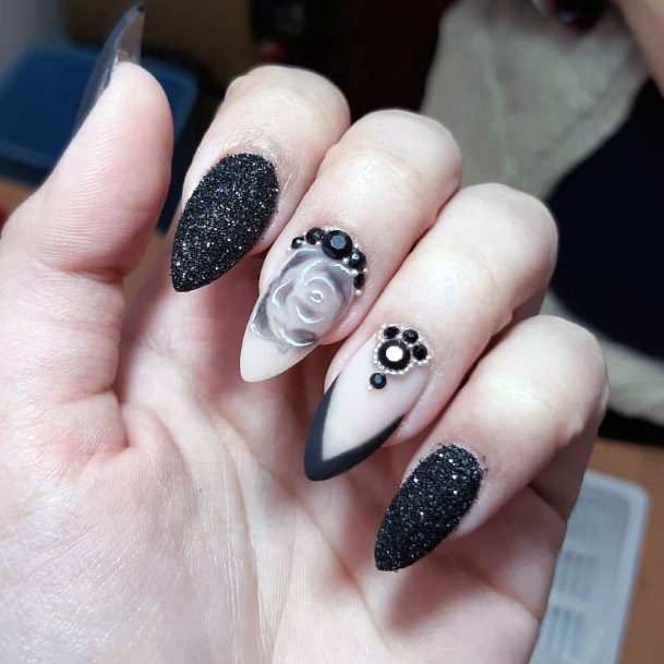 Mesmerizing Black Nails With Diamonds Women