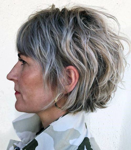 Messy Silver Bob Hairstyles For 50 Year Old Woman With Thick Hair