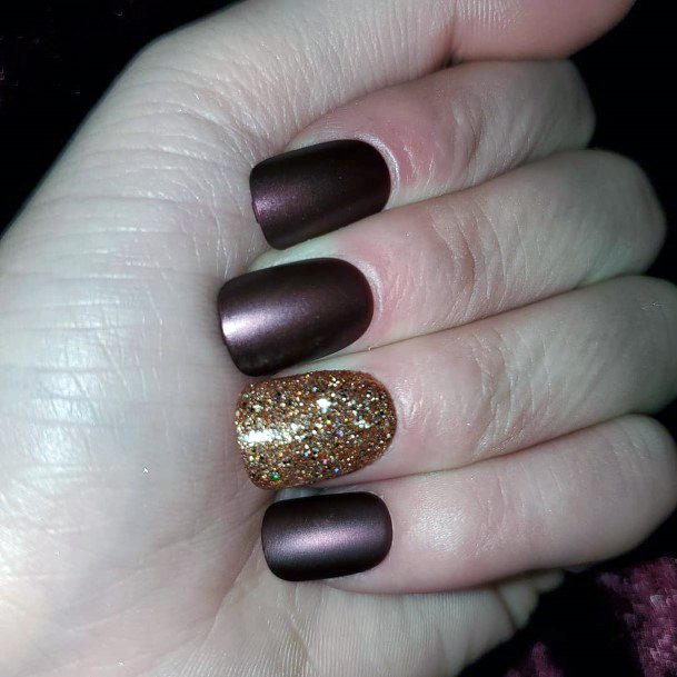 Metalic Maroon Glitter Gold Nail Ideas For Women