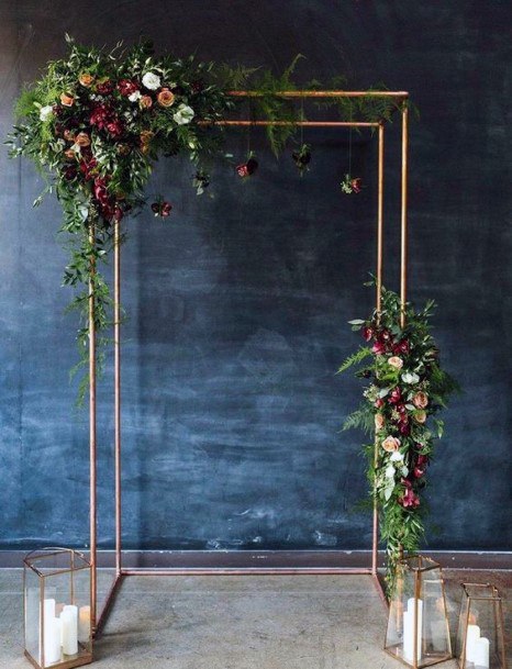 Metalic Stand With Lush Greenery And Florals Wedding Arch Ideas