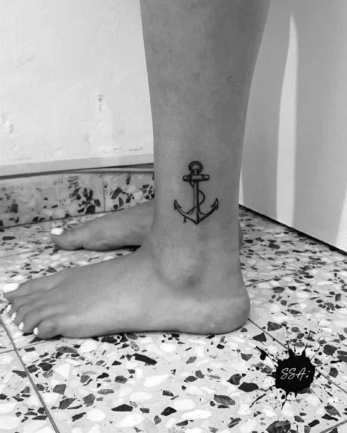 Metallic Anchor Tattoo Womens Ankle