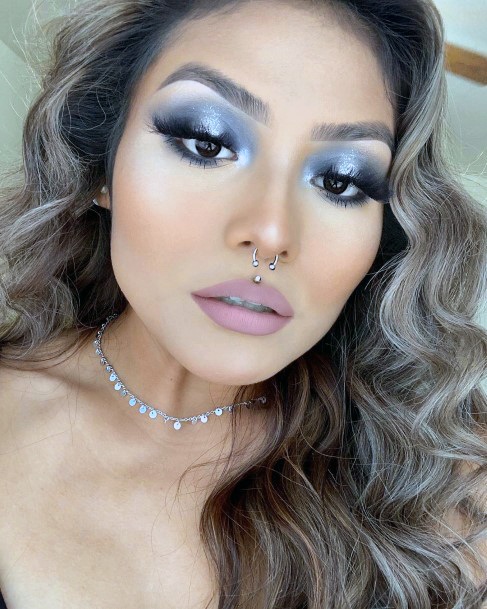 Metallic Blue Grey Eyeshadow Women