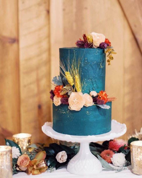 Metallic Blue Tinted Wedding Cake Flowers