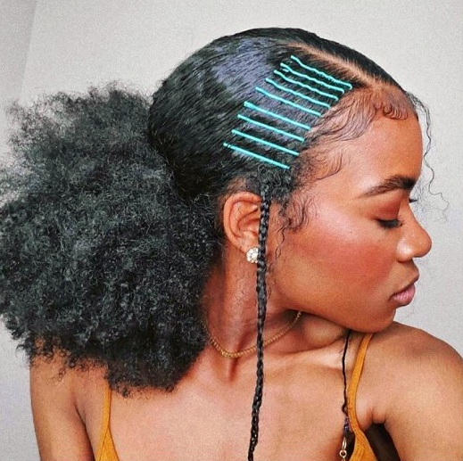 Metallic Blue Updo Hairstyles For Black Women