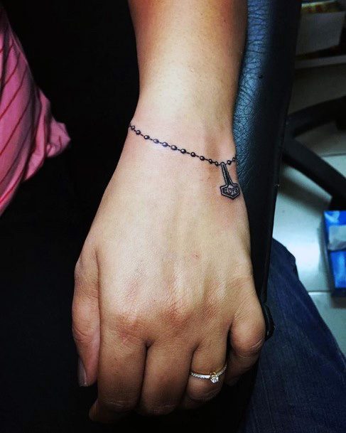 Metallic Bracelet With Pendant Tattoo Womens Wrists