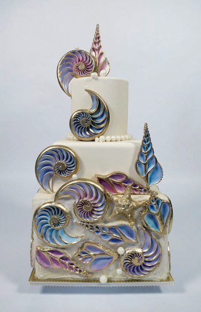 Metallic Conches Beach Wedding Cake Women