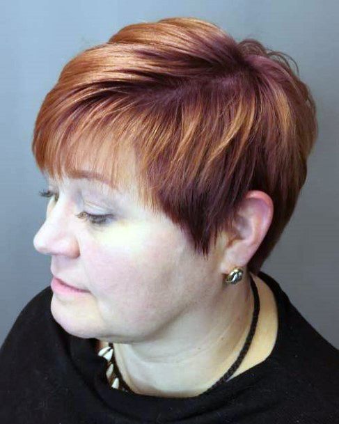 Metallic Copper Crop Hairstyles For Over 50 With Round Face