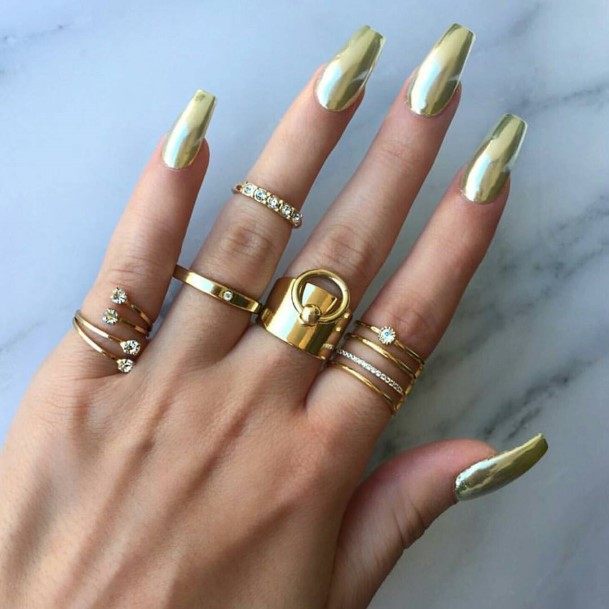 Metallic Gold Womens Feminine Metallic Gold Nails