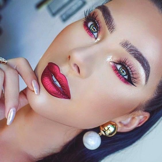 Metallic Red Lipstick Look For Women