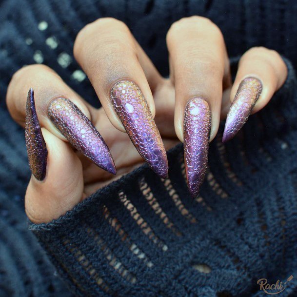 Metallic Snake Skinned Long Nails For Women