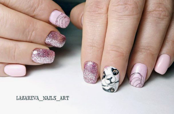 Metallic Sparkles Panda Nails