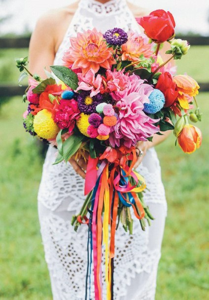 Mexican Wedding Flamboyant Floral Bouquet Trend