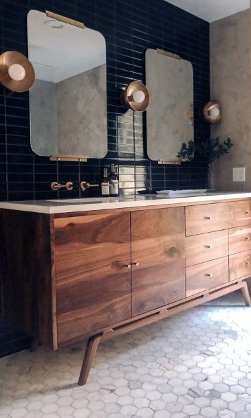 Mid Century Modern Wood Inspired Bathroom Cabinet Ideas