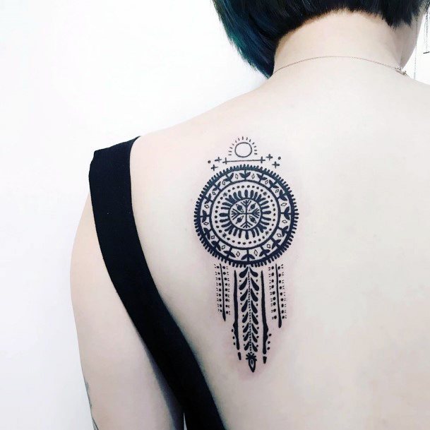 Middle Eastern Design Dream Catcher Tattoo Womens Back