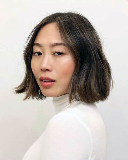 Middle Parted Chin Length Hairstyles Asian Women