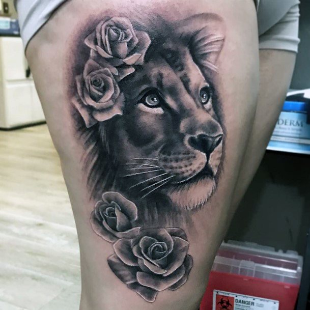 Mighty Lion Tattoo Womens Thighs