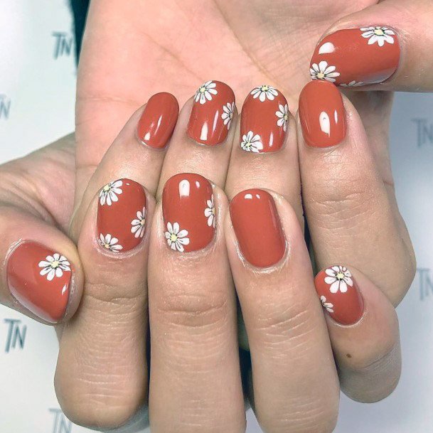 Milk Chocolate Brown Spring Flowered Nails Women