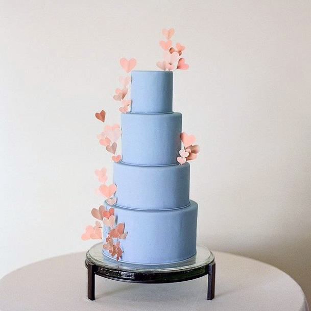 Milky Blue Wedding Cake With Pink Flowers