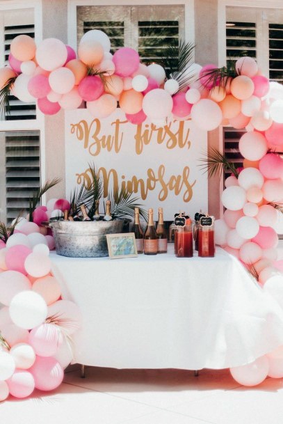 Mimosa And Drinks Stand With Balloons Wedding Shower Decor Ideas